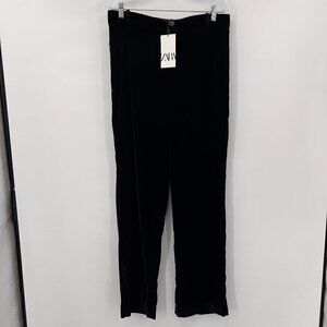 ZARA Velvet Straight Black Pants NWT